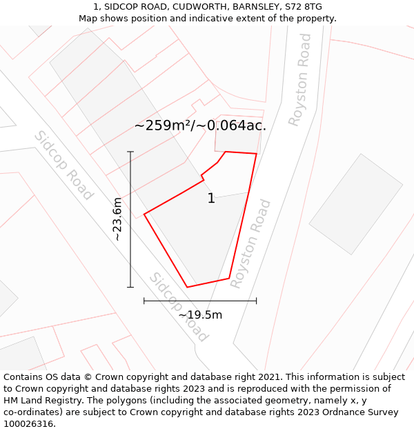 1, SIDCOP ROAD, CUDWORTH, BARNSLEY, S72 8TG: Plot and title map