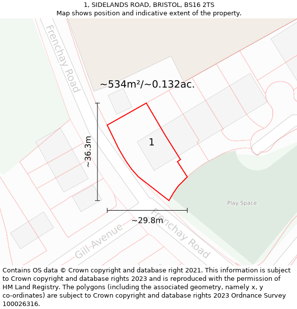 1, SIDELANDS ROAD, BRISTOL, BS16 2TS: Plot and title map