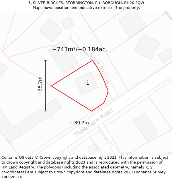 1, SILVER BIRCHES, STORRINGTON, PULBOROUGH, RH20 3QW: Plot and title map