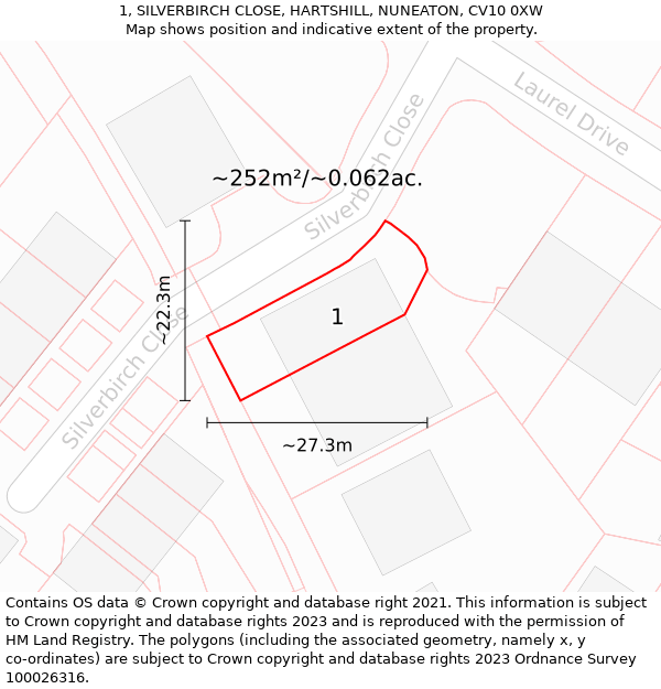 1, SILVERBIRCH CLOSE, HARTSHILL, NUNEATON, CV10 0XW: Plot and title map