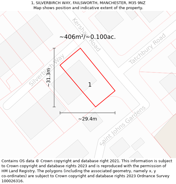 1, SILVERBIRCH WAY, FAILSWORTH, MANCHESTER, M35 9NZ: Plot and title map