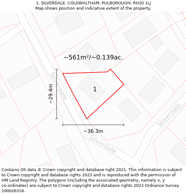 1, SILVERDALE, COLDWALTHAM, PULBOROUGH, RH20 1LJ: Plot and title map