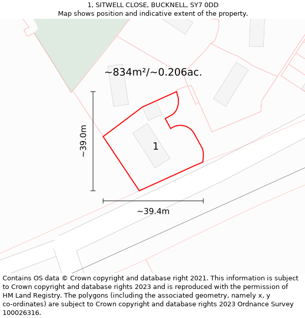 1, SITWELL CLOSE, BUCKNELL, SY7 0DD: Plot and title map