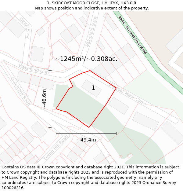 1, SKIRCOAT MOOR CLOSE, HALIFAX, HX3 0JR: Plot and title map