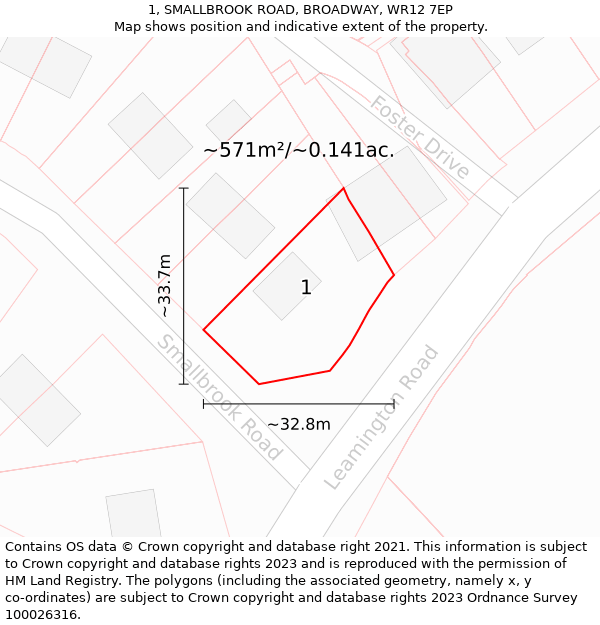 1, SMALLBROOK ROAD, BROADWAY, WR12 7EP: Plot and title map