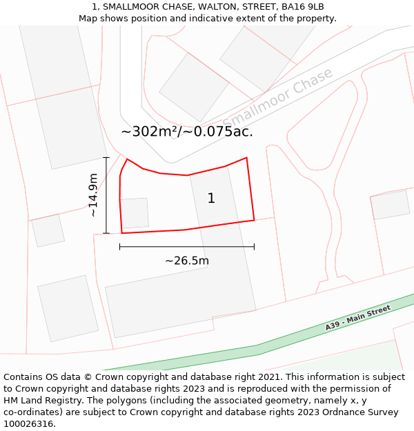 1, SMALLMOOR CHASE, WALTON, STREET, BA16 9LB: Plot and title map