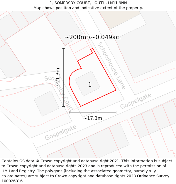 1, SOMERSBY COURT, LOUTH, LN11 9NN: Plot and title map