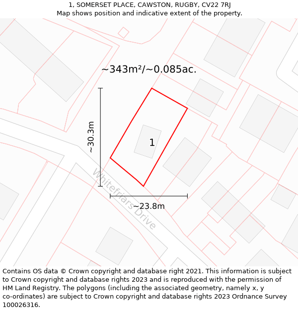 1, SOMERSET PLACE, CAWSTON, RUGBY, CV22 7RJ: Plot and title map