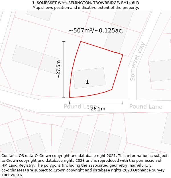 1, SOMERSET WAY, SEMINGTON, TROWBRIDGE, BA14 6LD: Plot and title map