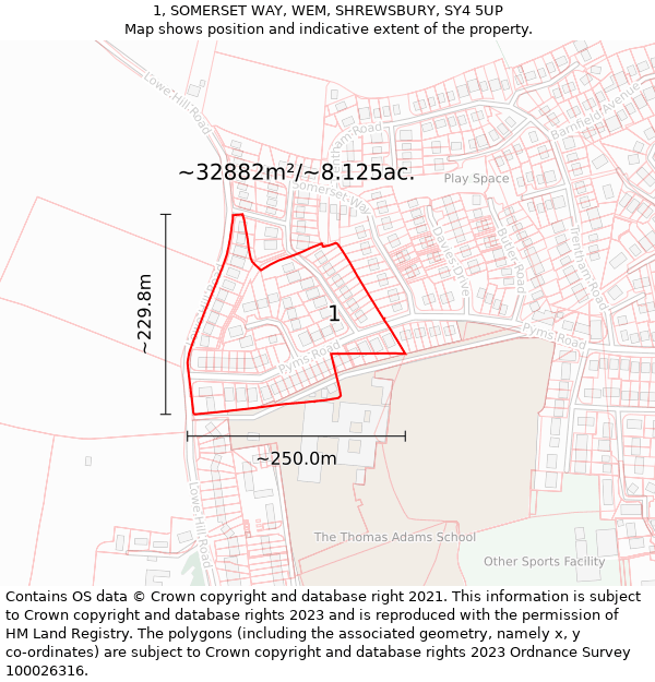 1, SOMERSET WAY, WEM, SHREWSBURY, SY4 5UP: Plot and title map