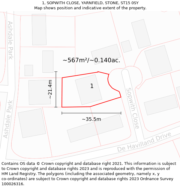 1, SOPWITH CLOSE, YARNFIELD, STONE, ST15 0SY: Plot and title map