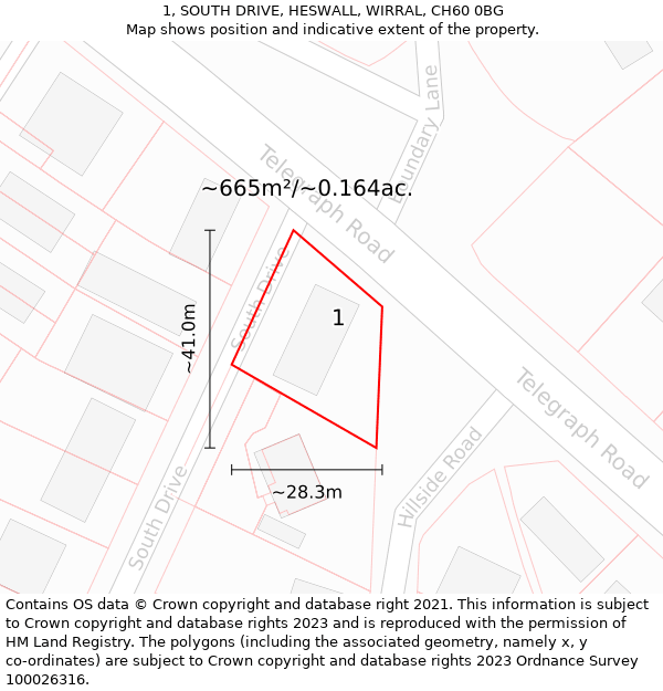 1, SOUTH DRIVE, HESWALL, WIRRAL, CH60 0BG: Plot and title map