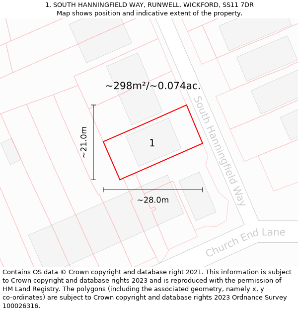 1, SOUTH HANNINGFIELD WAY, RUNWELL, WICKFORD, SS11 7DR: Plot and title map