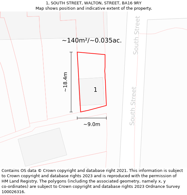 1, SOUTH STREET, WALTON, STREET, BA16 9RY: Plot and title map