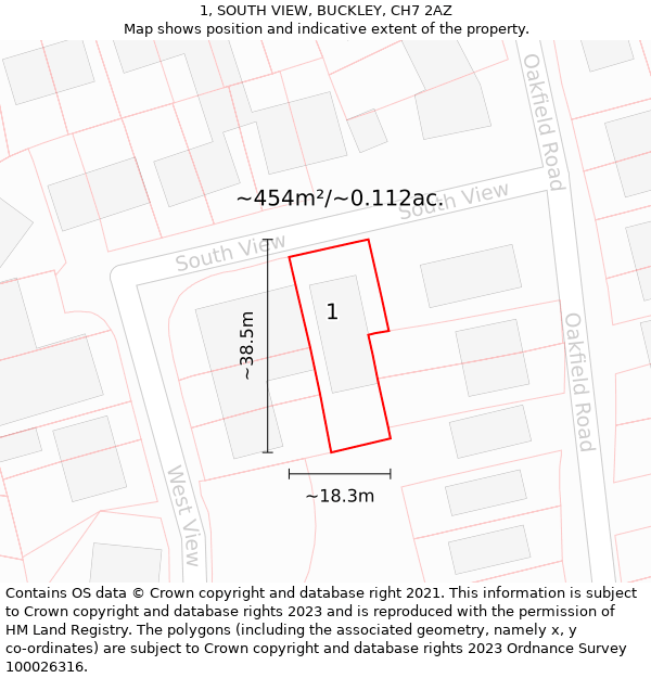 1, SOUTH VIEW, BUCKLEY, CH7 2AZ: Plot and title map