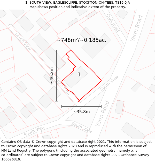 1, SOUTH VIEW, EAGLESCLIFFE, STOCKTON-ON-TEES, TS16 0JA: Plot and title map