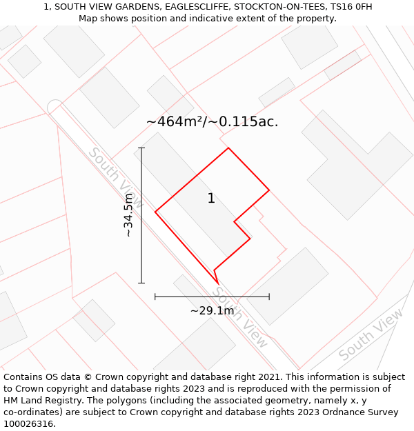 1, SOUTH VIEW GARDENS, EAGLESCLIFFE, STOCKTON-ON-TEES, TS16 0FH: Plot and title map