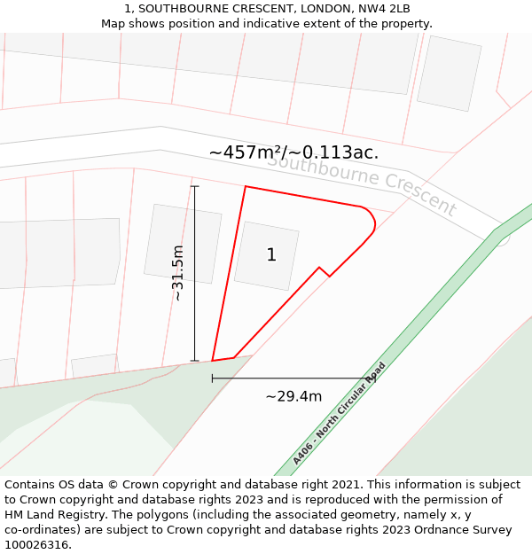 1, SOUTHBOURNE CRESCENT, LONDON, NW4 2LB: Plot and title map