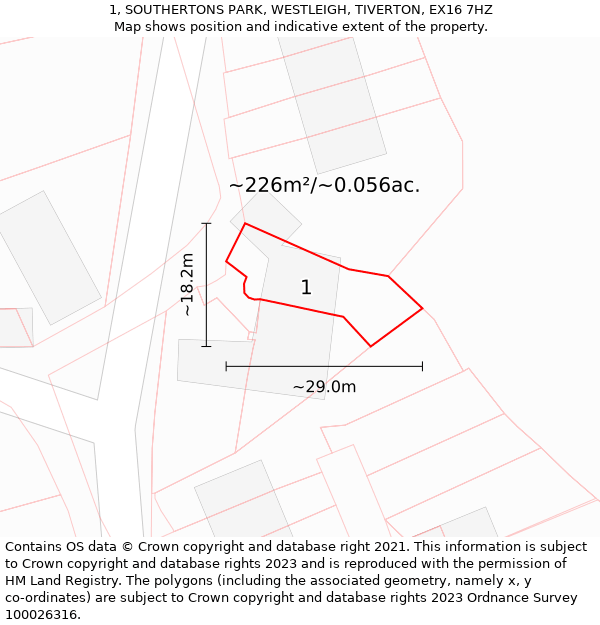 1, SOUTHERTONS PARK, WESTLEIGH, TIVERTON, EX16 7HZ: Plot and title map