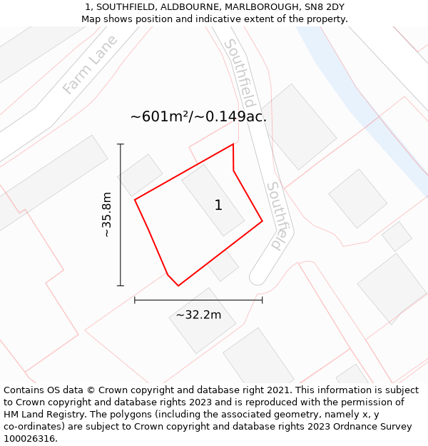 1, SOUTHFIELD, ALDBOURNE, MARLBOROUGH, SN8 2DY: Plot and title map