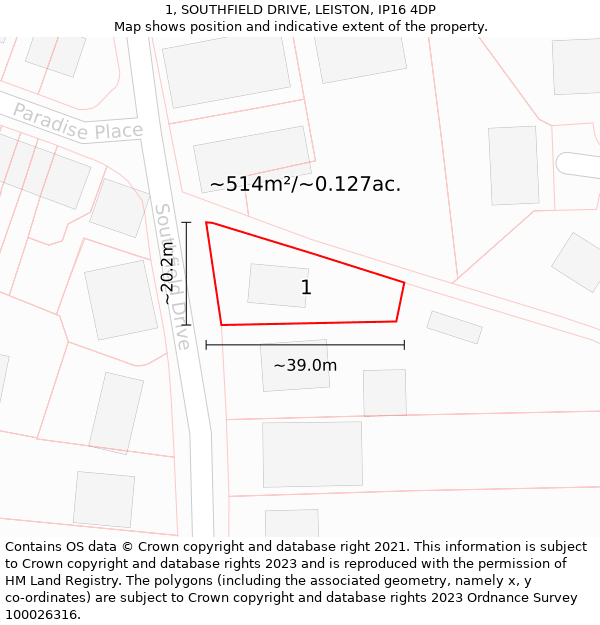 1, SOUTHFIELD DRIVE, LEISTON, IP16 4DP: Plot and title map