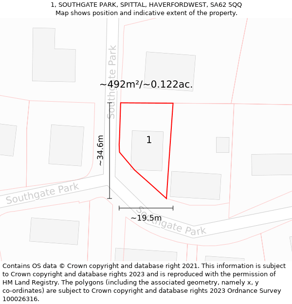 1, SOUTHGATE PARK, SPITTAL, HAVERFORDWEST, SA62 5QQ: Plot and title map