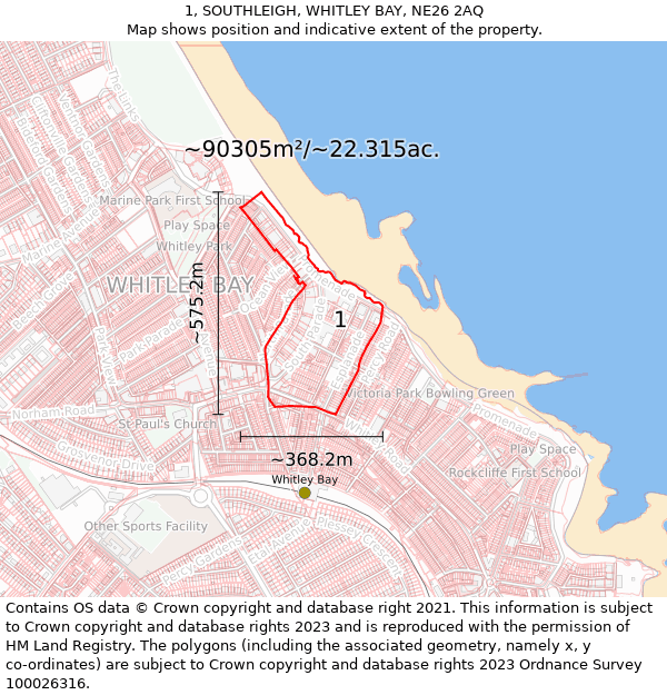 1, SOUTHLEIGH, WHITLEY BAY, NE26 2AQ: Plot and title map