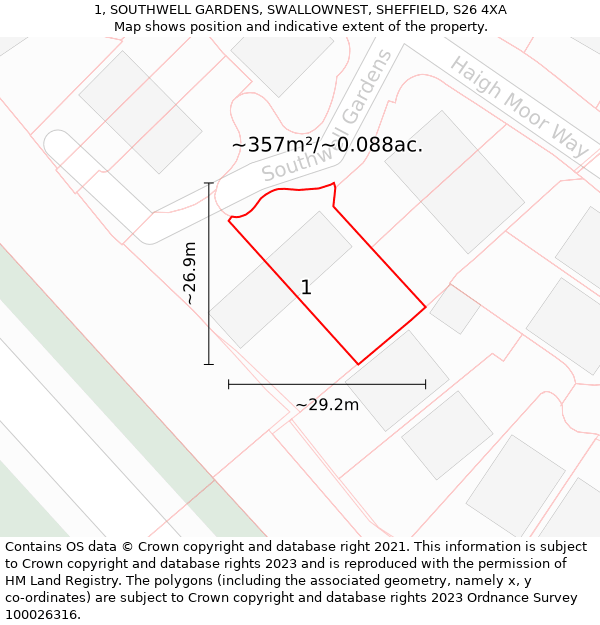 1, SOUTHWELL GARDENS, SWALLOWNEST, SHEFFIELD, S26 4XA: Plot and title map