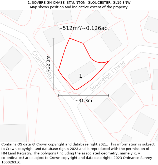 1, SOVEREIGN CHASE, STAUNTON, GLOUCESTER, GL19 3NW: Plot and title map