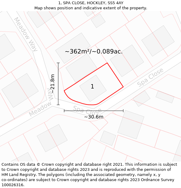 1, SPA CLOSE, HOCKLEY, SS5 4AY: Plot and title map