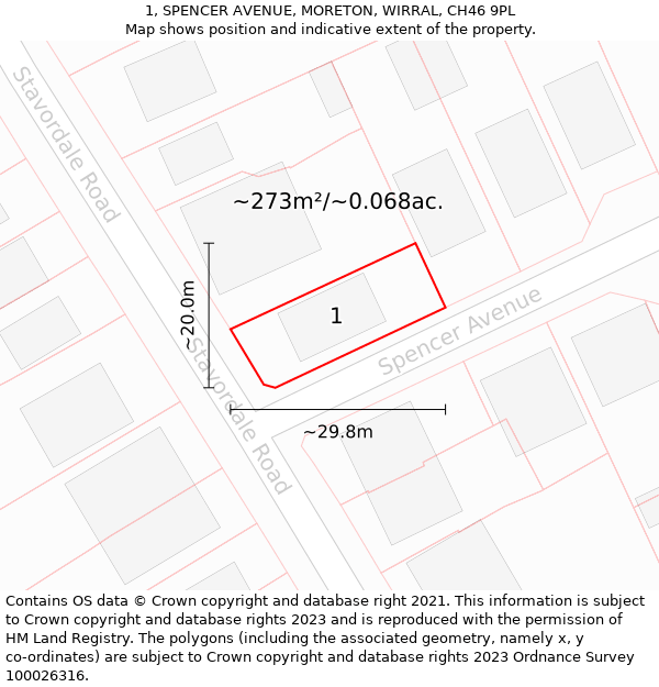 1, SPENCER AVENUE, MORETON, WIRRAL, CH46 9PL: Plot and title map