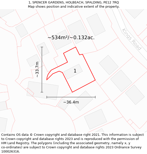 1, SPENCER GARDENS, HOLBEACH, SPALDING, PE12 7RQ: Plot and title map