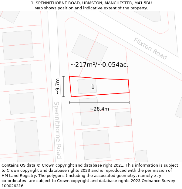 1, SPENNITHORNE ROAD, URMSTON, MANCHESTER, M41 5BU: Plot and title map