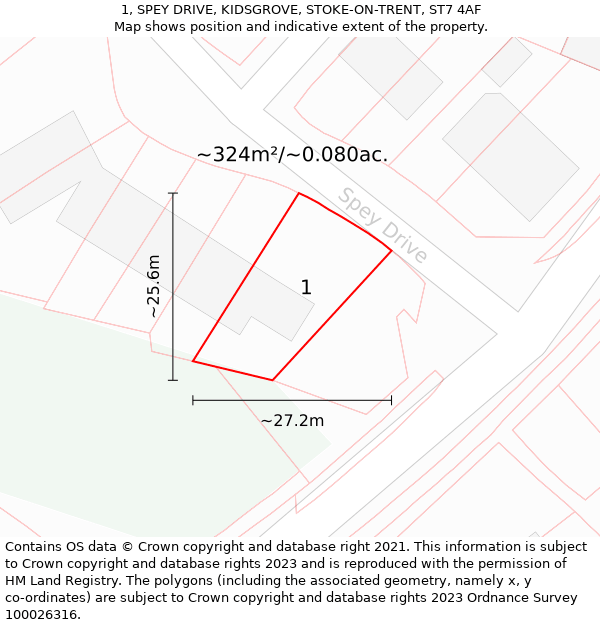 1, SPEY DRIVE, KIDSGROVE, STOKE-ON-TRENT, ST7 4AF: Plot and title map