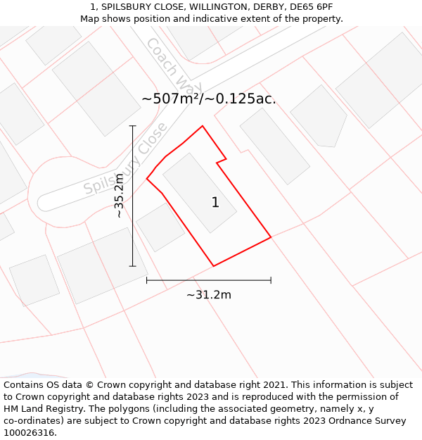 1, SPILSBURY CLOSE, WILLINGTON, DERBY, DE65 6PF: Plot and title map