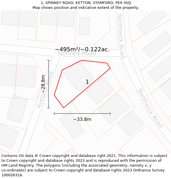 1, SPINNEY ROAD, KETTON, STAMFORD, PE9 3SQ: Plot and title map