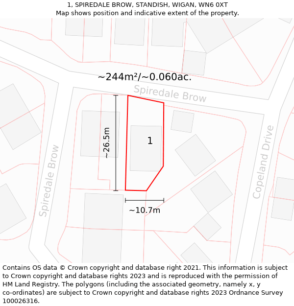 1, SPIREDALE BROW, STANDISH, WIGAN, WN6 0XT: Plot and title map