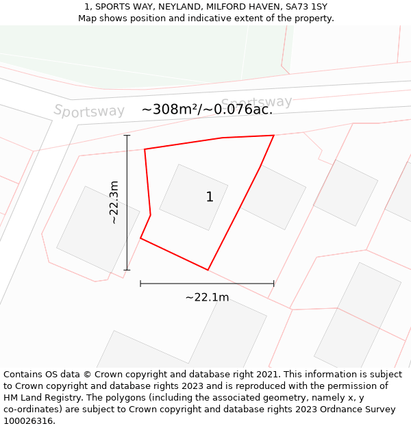 1, SPORTS WAY, NEYLAND, MILFORD HAVEN, SA73 1SY: Plot and title map