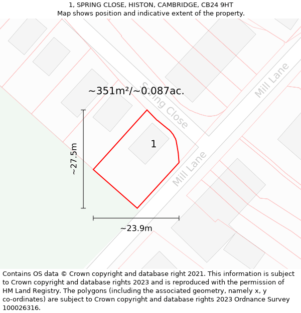 1, SPRING CLOSE, HISTON, CAMBRIDGE, CB24 9HT: Plot and title map