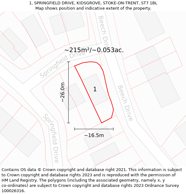 1, SPRINGFIELD DRIVE, KIDSGROVE, STOKE-ON-TRENT, ST7 1BL: Plot and title map