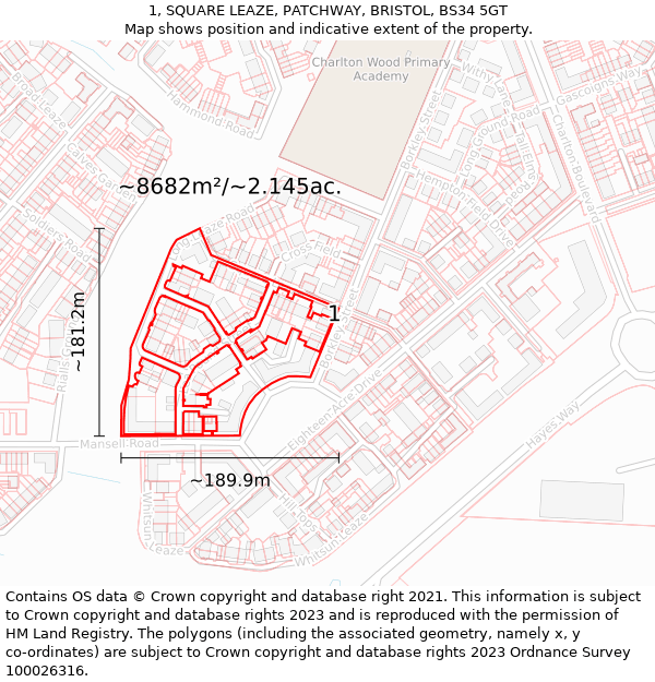 1, SQUARE LEAZE, PATCHWAY, BRISTOL, BS34 5GT: Plot and title map