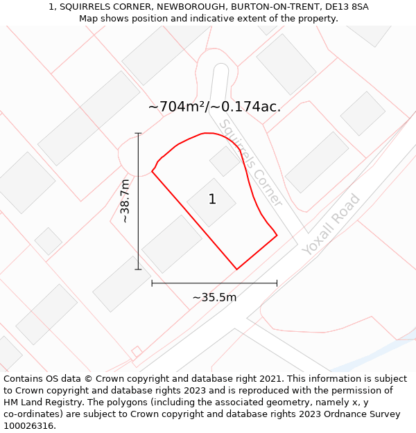 1, SQUIRRELS CORNER, NEWBOROUGH, BURTON-ON-TRENT, DE13 8SA: Plot and title map