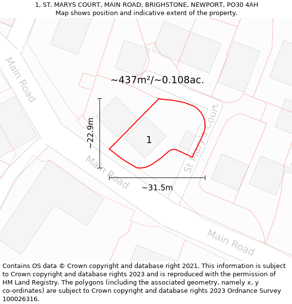 1, ST. MARYS COURT, MAIN ROAD, BRIGHSTONE, NEWPORT, PO30 4AH: Plot and title map