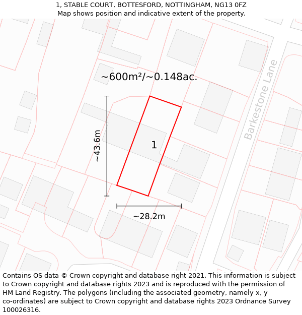 1, STABLE COURT, BOTTESFORD, NOTTINGHAM, NG13 0FZ: Plot and title map