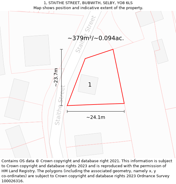 1, STAITHE STREET, BUBWITH, SELBY, YO8 6LS: Plot and title map