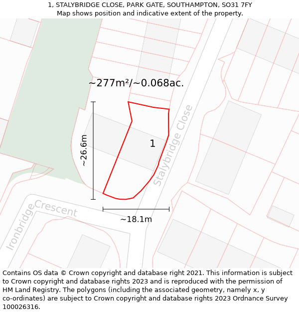 1, STALYBRIDGE CLOSE, PARK GATE, SOUTHAMPTON, SO31 7FY: Plot and title map