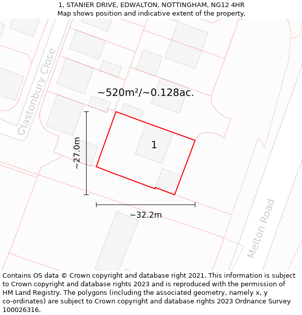 1, STANIER DRIVE, EDWALTON, NOTTINGHAM, NG12 4HR: Plot and title map