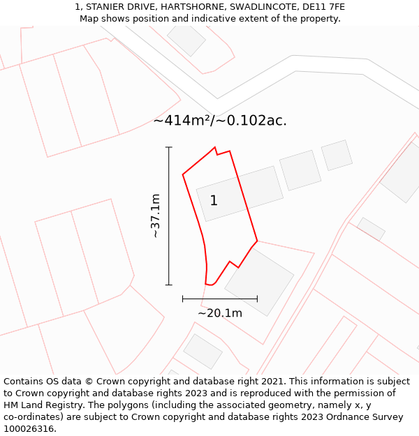 1, STANIER DRIVE, HARTSHORNE, SWADLINCOTE, DE11 7FE: Plot and title map