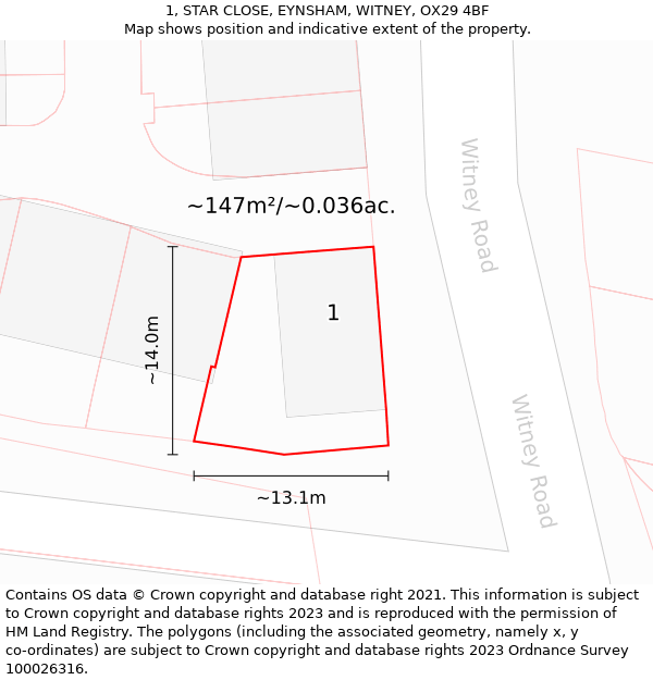 1, STAR CLOSE, EYNSHAM, WITNEY, OX29 4BF: Plot and title map