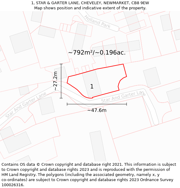 1, STAR & GARTER LANE, CHEVELEY, NEWMARKET, CB8 9EW: Plot and title map